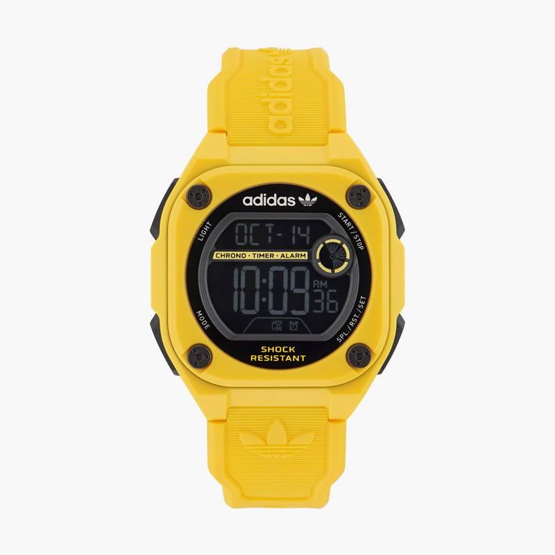 Adidas ساعة رقمية صفراء للرجال مع حزام سيليكون - Image 1